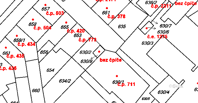 Pelhřimov 90510020 na parcele st. 630/9 v KÚ Pelhřimov, Katastrální mapa