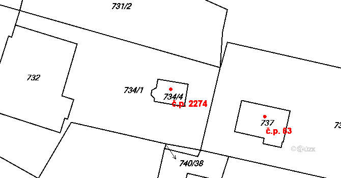 Sokolov 2274 na parcele st. 734/4 v KÚ Sokolov, Katastrální mapa