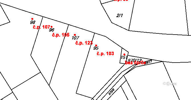 Hřivčice 103, Peruc na parcele st. 95 v KÚ Hřivčice, Katastrální mapa