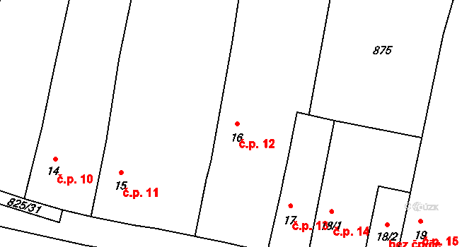 Nehasice 12, Bitozeves na parcele st. 16 v KÚ Nehasice, Katastrální mapa