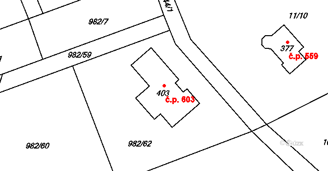 Lubina 603, Kopřivnice na parcele st. 403 v KÚ Větřkovice u Lubiny, Katastrální mapa