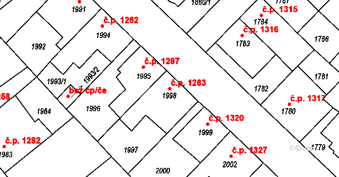 Louny 1283 na parcele st. 1998 v KÚ Louny, Katastrální mapa