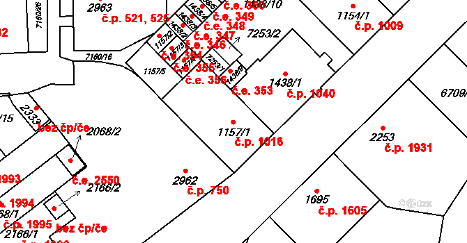 Žatec 1016 na parcele st. 1157/1 v KÚ Žatec, Katastrální mapa