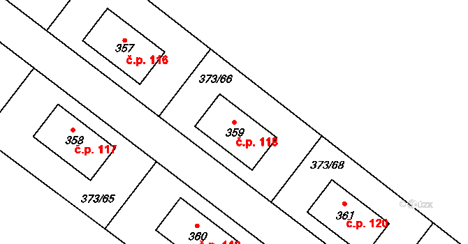 Korycany 118, Neratovice na parcele st. 359 v KÚ Korycany, Katastrální mapa