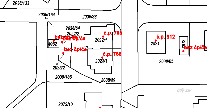 Havlíčkův Brod 766 na parcele st. 2023/1 v KÚ Havlíčkův Brod, Katastrální mapa