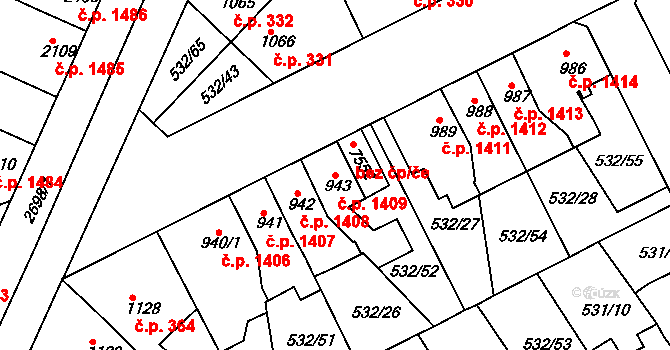 Havlíčkův Brod 1409 na parcele st. 943 v KÚ Havlíčkův Brod, Katastrální mapa