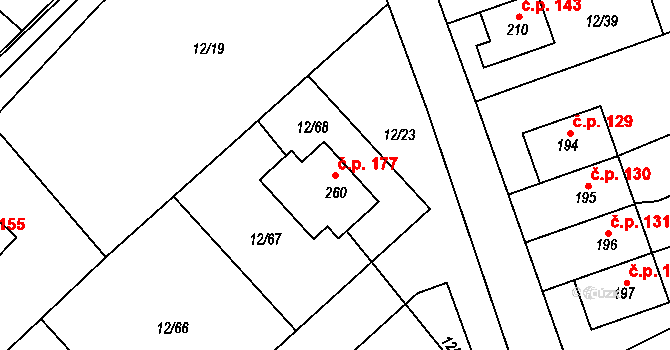 Moravské Křižánky 177, Křižánky na parcele st. 260 v KÚ Moravské Křižánky, Katastrální mapa