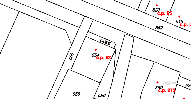 Sedlec 58 na parcele st. 554 v KÚ Sedlec u Mikulova, Katastrální mapa