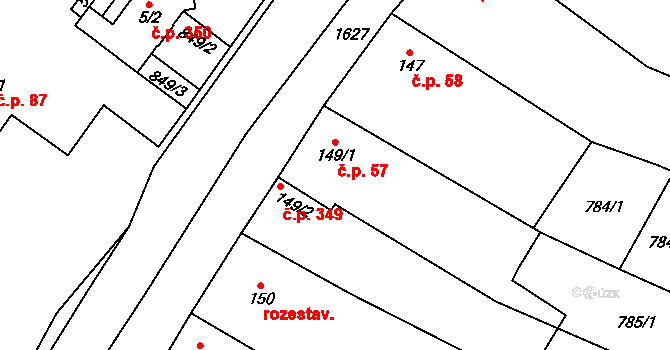 Strachotín 57 na parcele st. 149/1 v KÚ Strachotín, Katastrální mapa