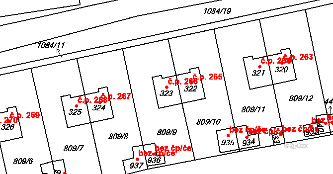 Chlumčany 266 na parcele st. 323 v KÚ Chlumčany u Přeštic, Katastrální mapa
