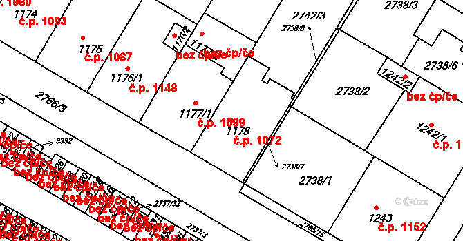 Bystřice pod Hostýnem 1072 na parcele st. 1178 v KÚ Bystřice pod Hostýnem, Katastrální mapa