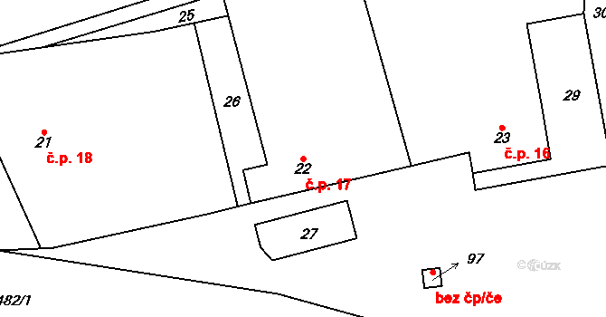 Bousín 17 na parcele st. 22 v KÚ Bousín, Katastrální mapa