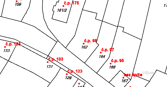 Lešany 98 na parcele st. 162 v KÚ Lešany u Prostějova, Katastrální mapa