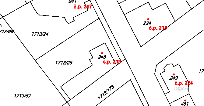 Tymákov 219 na parcele st. 248 v KÚ Tymákov, Katastrální mapa