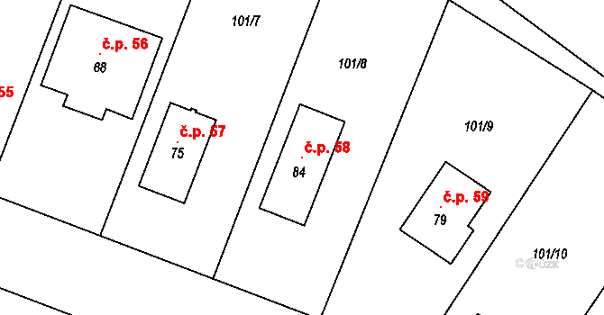 Vyšehorky 58, Líšnice na parcele st. 84 v KÚ Vyšehorky, Katastrální mapa