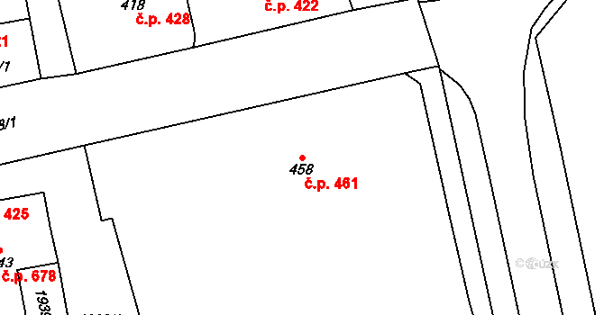 Hrušovany nad Jevišovkou 461 na parcele st. 458 v KÚ Hrušovany nad Jevišovkou, Katastrální mapa