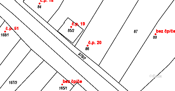 Popice 20, Znojmo na parcele st. 86 v KÚ Popice u Znojma, Katastrální mapa