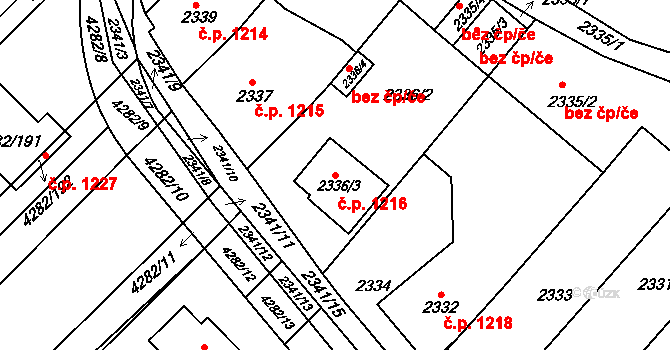 Rakšice 1216, Moravský Krumlov na parcele st. 2336/3 v KÚ Moravský Krumlov, Katastrální mapa