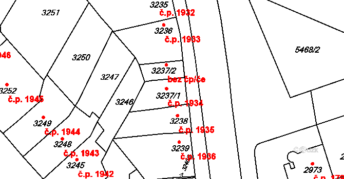 Znojmo 1934 na parcele st. 3237/1 v KÚ Znojmo-město, Katastrální mapa