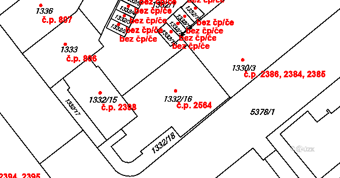 Znojmo 2564 na parcele st. 1332/16 v KÚ Znojmo-město, Katastrální mapa