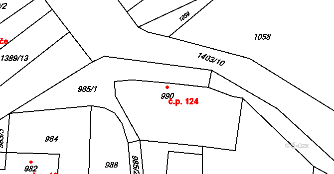 Bělotín 124 na parcele st. 990 v KÚ Bělotín, Katastrální mapa