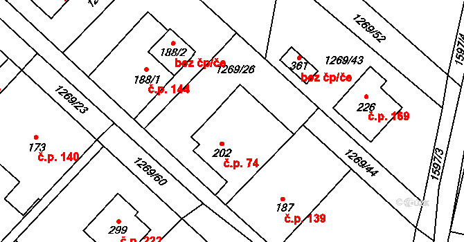 Opatovice 74 na parcele st. 202 v KÚ Opatovice u Hranic, Katastrální mapa