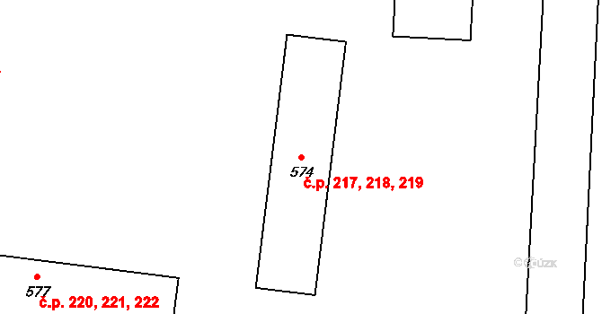 Stochov 217,218,219 na parcele st. 574 v KÚ Stochov, Katastrální mapa