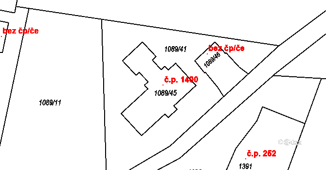 Lyžbice 1400, Třinec na parcele st. 1089/45 v KÚ Lyžbice, Katastrální mapa