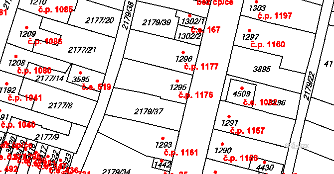 Aš 1176 na parcele st. 1295 v KÚ Aš, Katastrální mapa