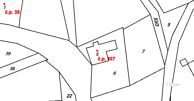 Haratice 107, Plavy na parcele st. 5 v KÚ Haratice, Katastrální mapa