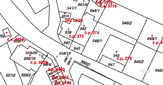 Jihlava 274 na parcele st. 542 v KÚ Jihlava, Katastrální mapa