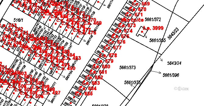 Jihlava 677 na parcele st. 5661/22 v KÚ Jihlava, Katastrální mapa