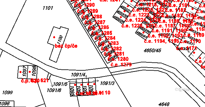 Jihlava 1280 na parcele st. 4650/6 v KÚ Jihlava, Katastrální mapa