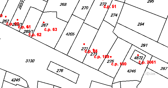 Čelákovice 65 na parcele st. 271 v KÚ Čelákovice, Katastrální mapa