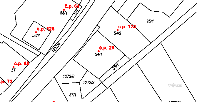 Dražůvky 26 na parcele st. 54/1 v KÚ Dražůvky, Katastrální mapa