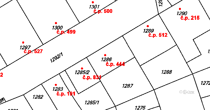 Šardice 444 na parcele st. 1286 v KÚ Šardice, Katastrální mapa