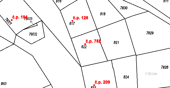 Šardice 752 na parcele st. 822 v KÚ Šardice, Katastrální mapa