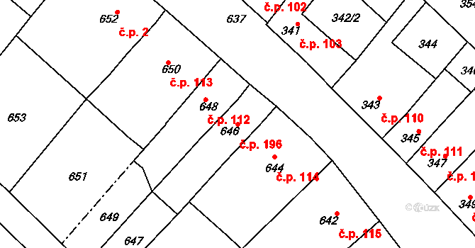 Zarazice 196, Veselí nad Moravou na parcele st. 646 v KÚ Zarazice, Katastrální mapa