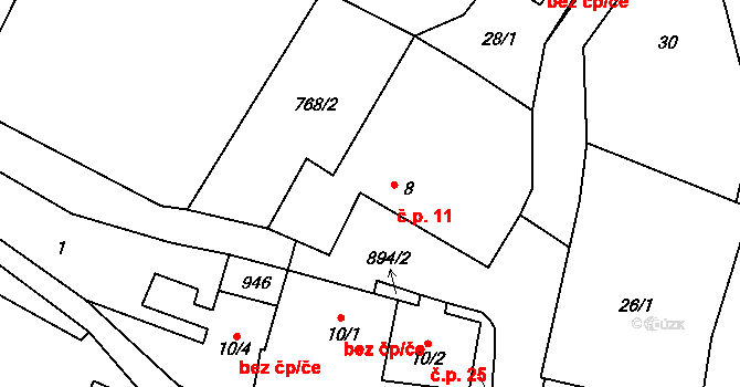 Rounek 11, Vyskytná nad Jihlavou na parcele st. 8 v KÚ Rounek, Katastrální mapa