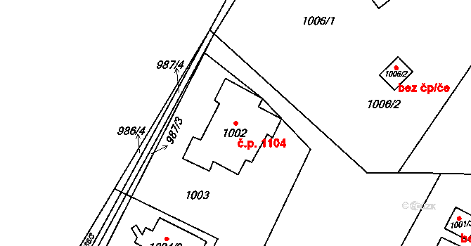Rychvald 1104 na parcele st. 1002 v KÚ Rychvald, Katastrální mapa