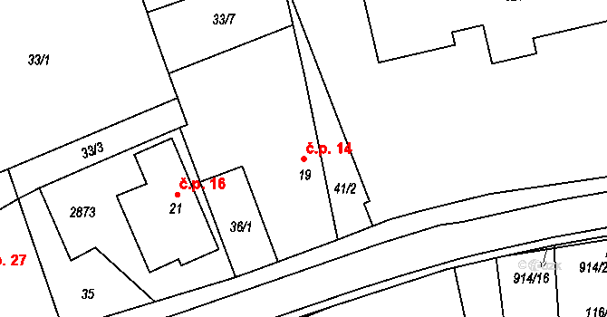 Příšovice 14 na parcele st. 19 v KÚ Příšovice, Katastrální mapa