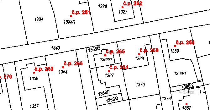 Raspenava 265 na parcele st. 1366/1 v KÚ Raspenava, Katastrální mapa
