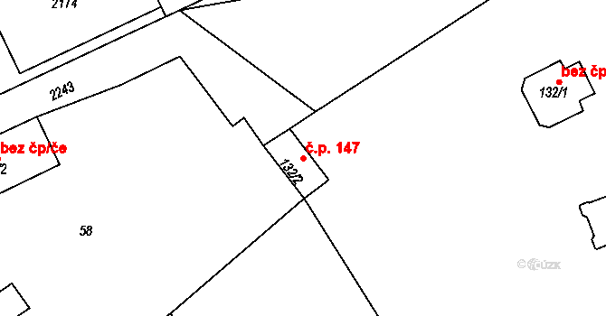 Lomnice nad Popelkou 147 na parcele st. 132/2 v KÚ Lomnice nad Popelkou, Katastrální mapa