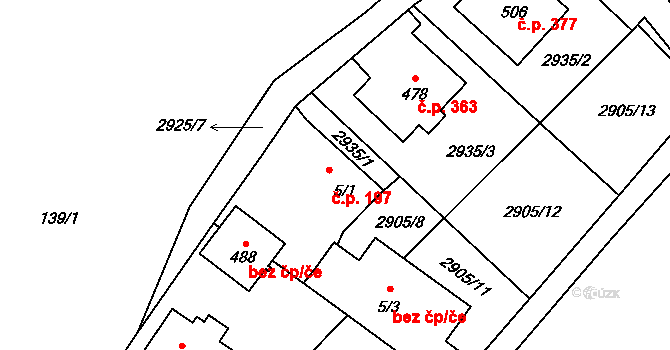 Staré Sedliště 197 na parcele st. 5/1 v KÚ Staré Sedliště, Katastrální mapa