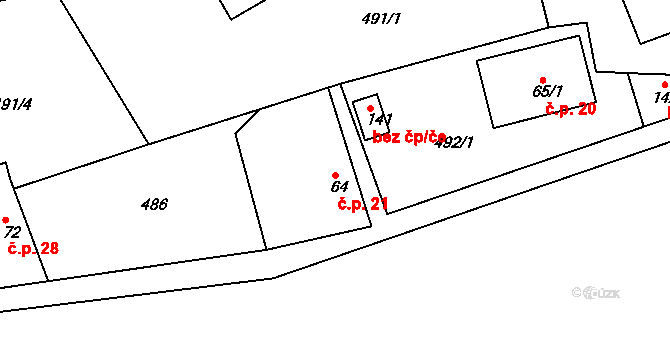 Lhotka u Berouna 21, Chyňava na parcele st. 64 v KÚ Lhotka u Berouna, Katastrální mapa
