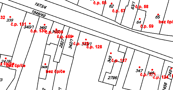 Třebechovice pod Orebem 128 na parcele st. 343/1 v KÚ Třebechovice pod Orebem, Katastrální mapa