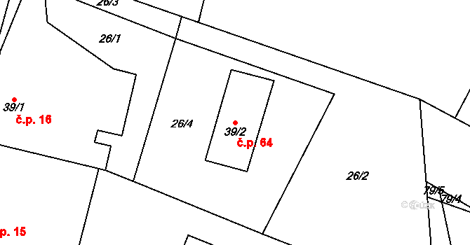 Savín 64, Litovel na parcele st. 39/2 v KÚ Savín, Katastrální mapa