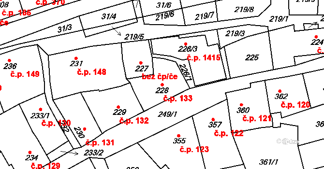 Hořovice 133 na parcele st. 228 v KÚ Hořovice, Katastrální mapa