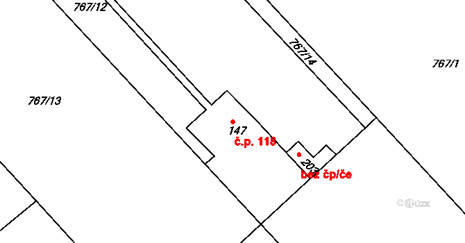 Předonín 118, Bechlín na parcele st. 147 v KÚ Předonín, Katastrální mapa