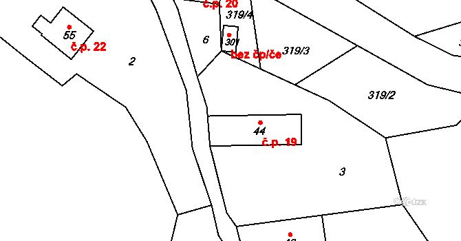 Bítouchov 19, Semily na parcele st. 44 v KÚ Bítouchov u Semil, Katastrální mapa